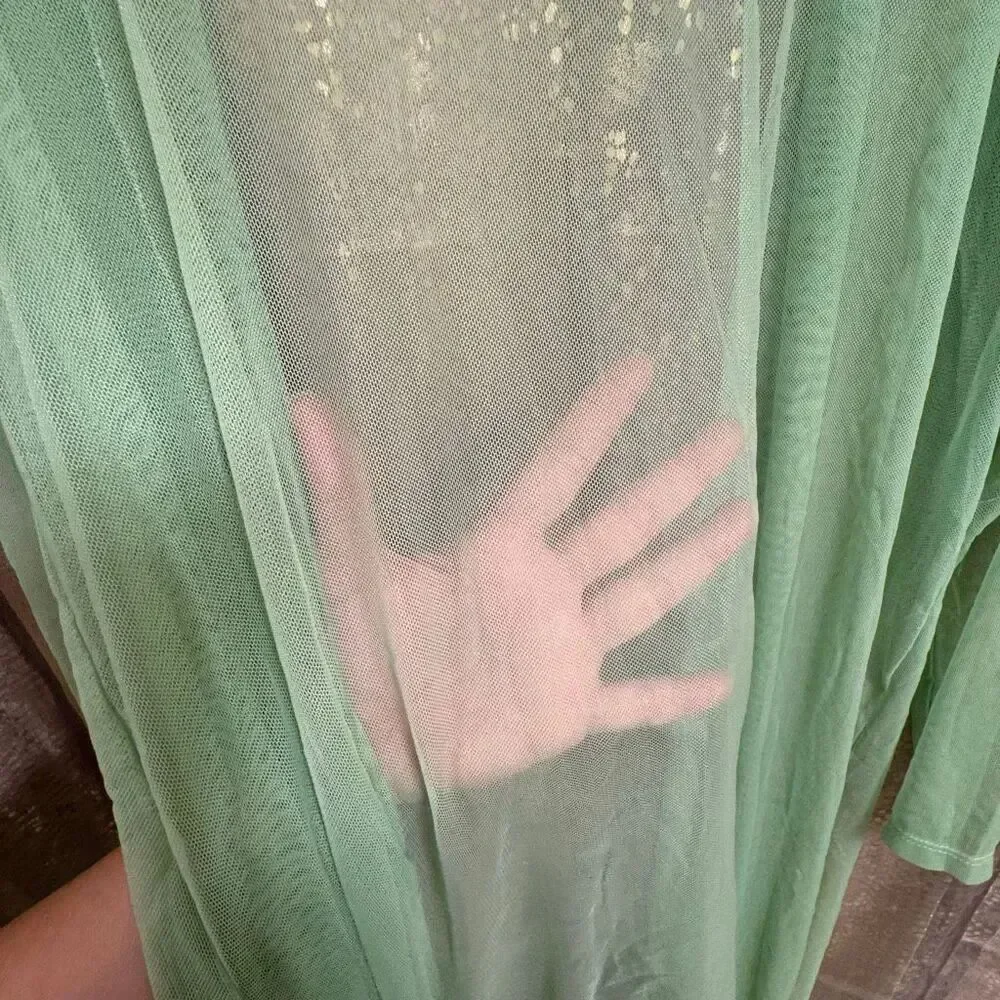 Dream Out Sea Foam Green Long Mesh Sheer Swim Kimono Coverup 1X
